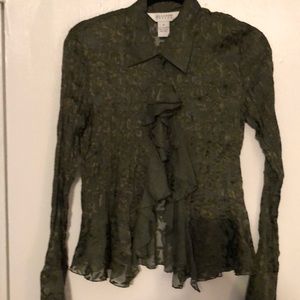 Allison Taylor peplum fringe semi sheer blouse